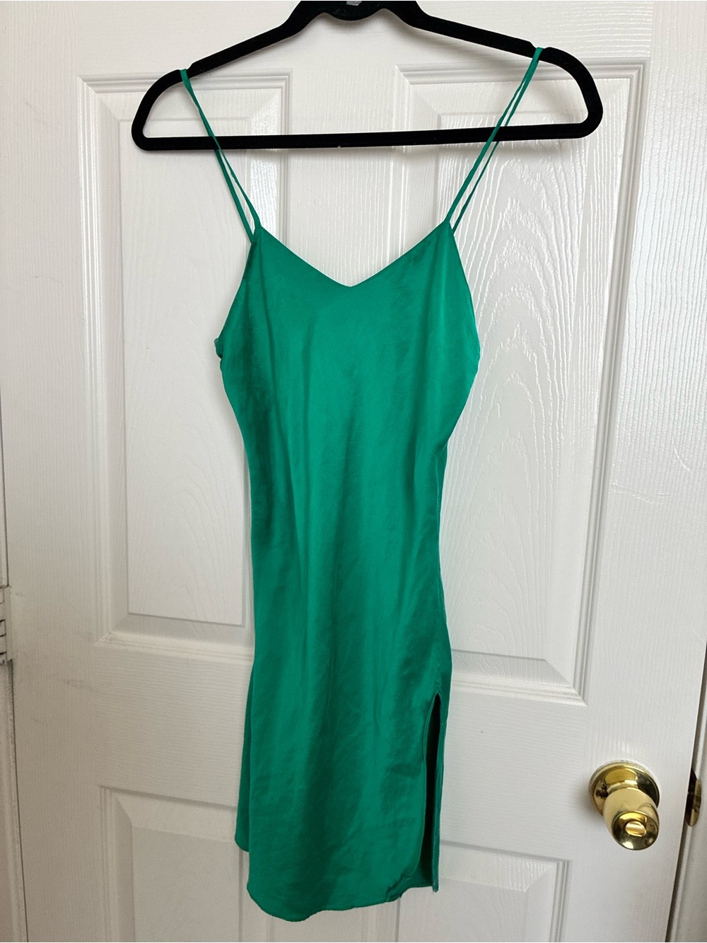 Women’s Emerald Green Slip Dress with Side Slit